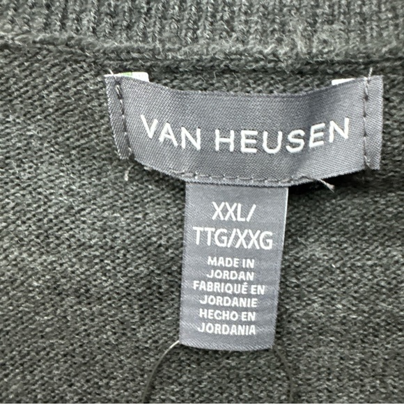Van Heusen Mens Sweater Vest Sz 2XL Gray Argyle Vneck Classic Fit  New With Tags - Picture 3 of 7